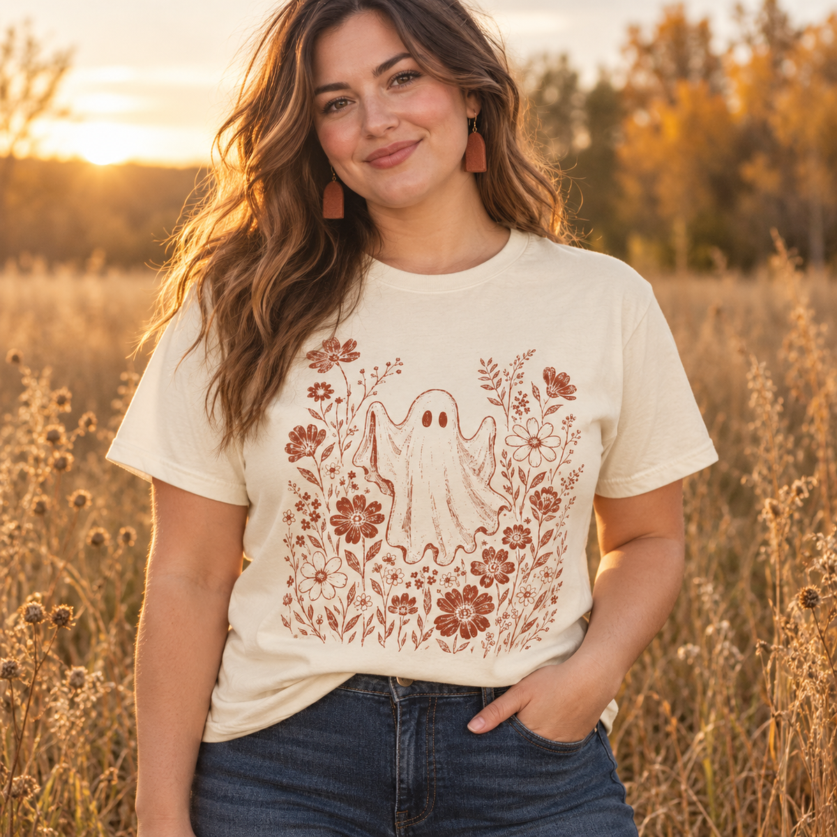 Floral Ghost Vintage Halloween Graphic Tee