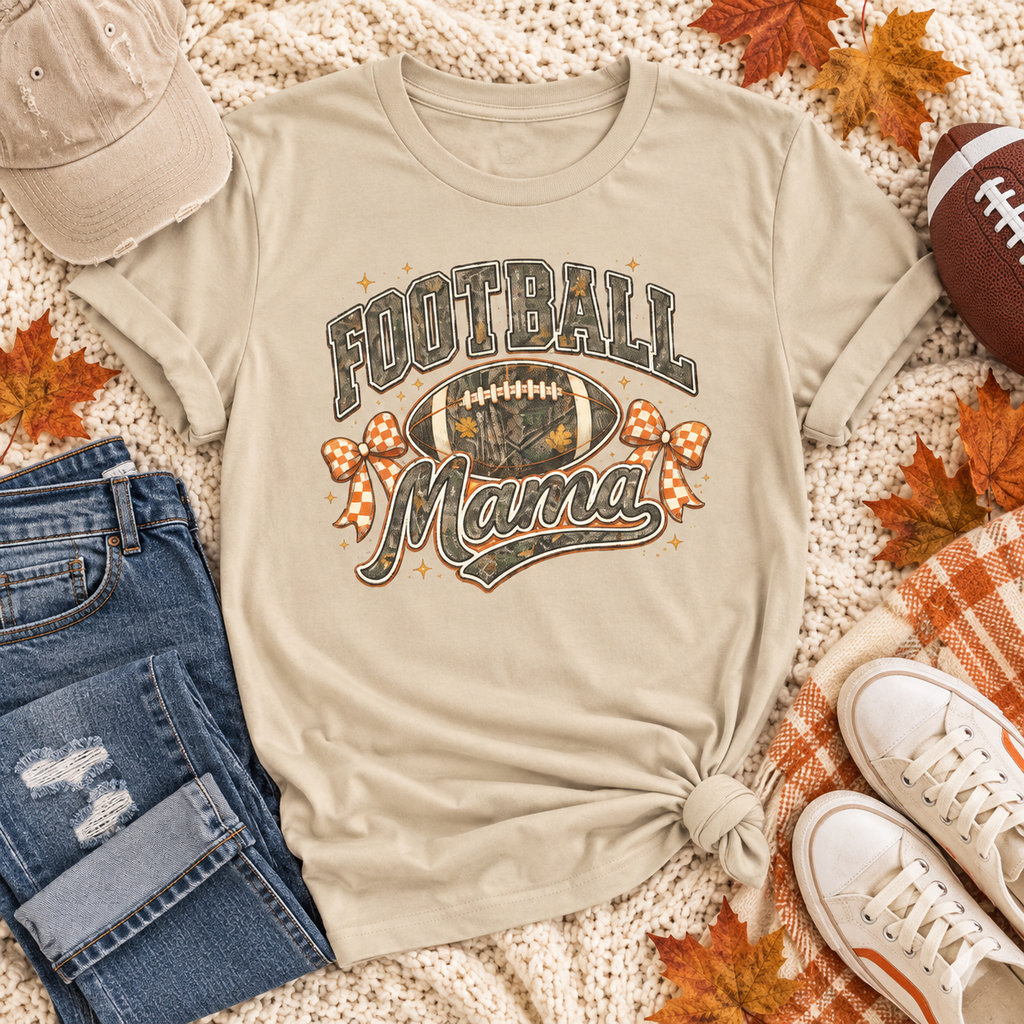 Football Mama Camo & Gingham Bow Graphic Tee