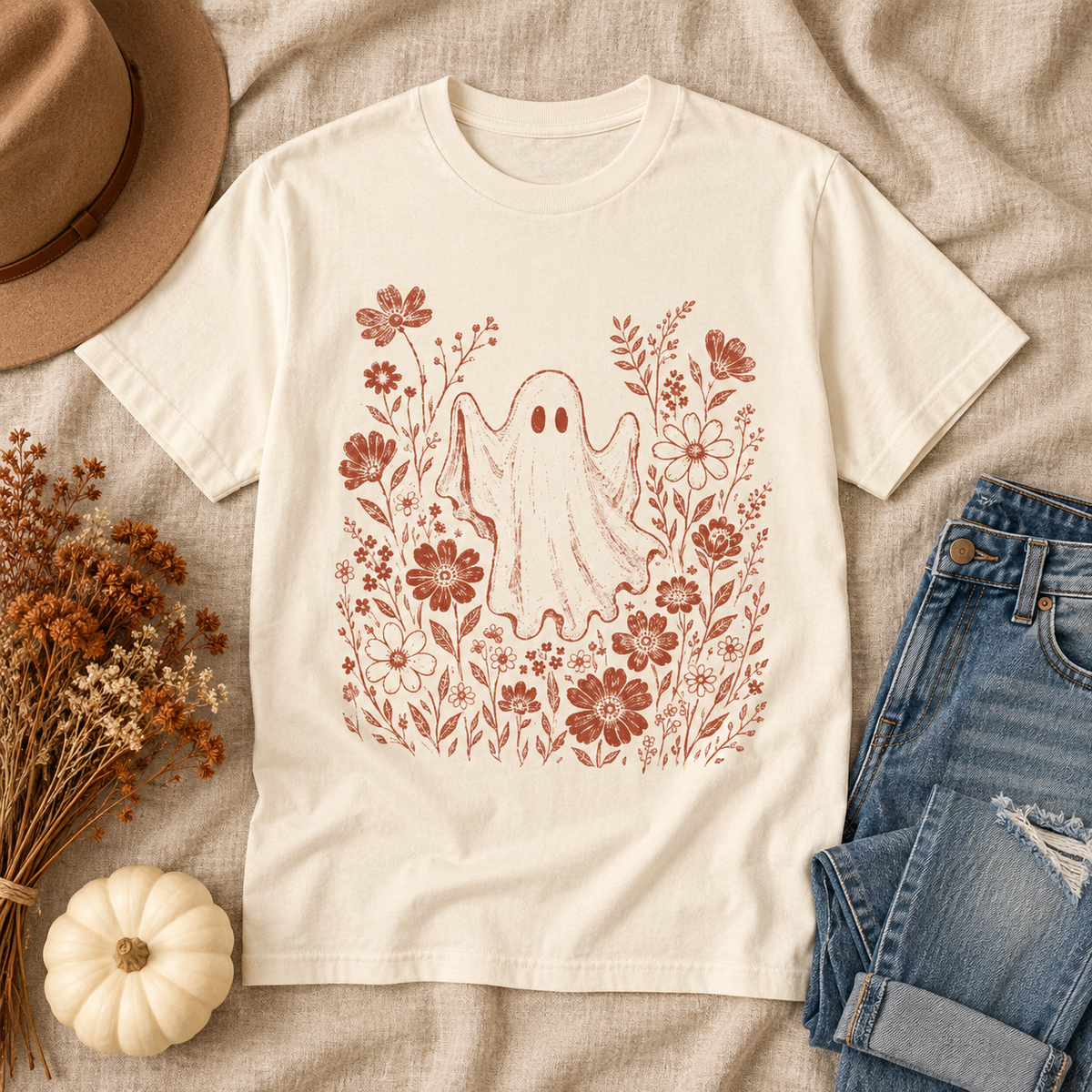 Floral Ghost Vintage Halloween Graphic Tee