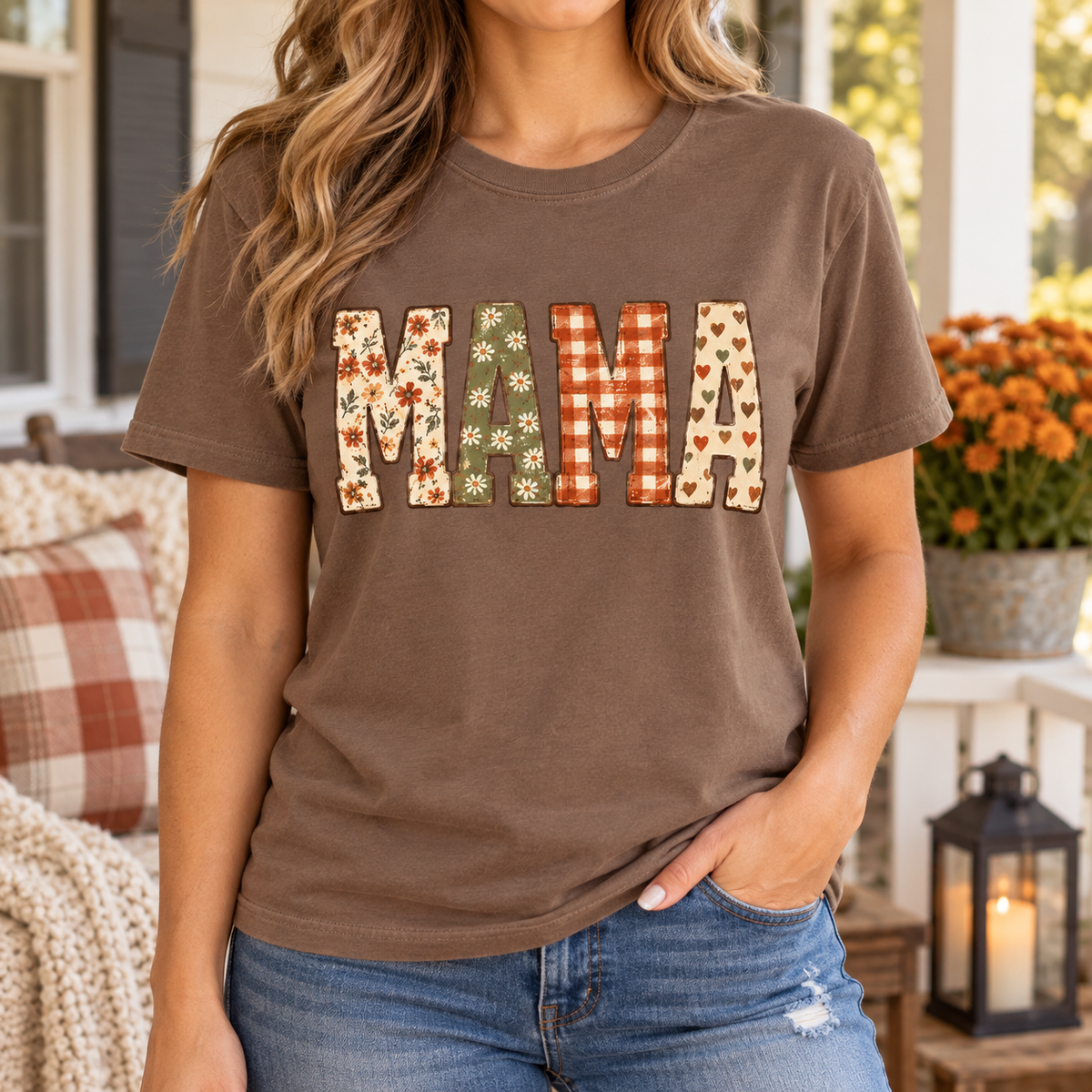 MAMA Patchwork Graphic Tee – Mocha Brown