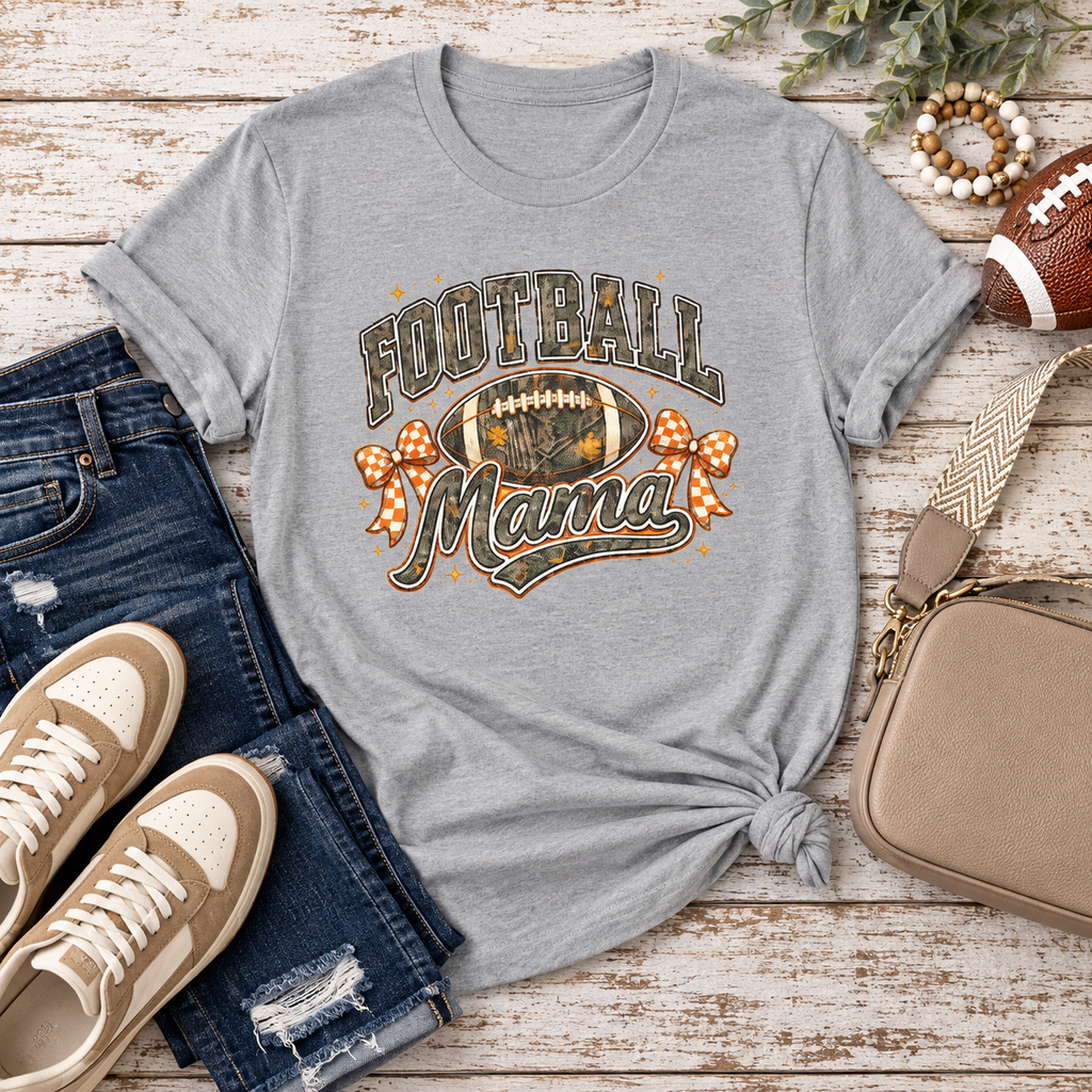 Football Mama Camo & Gingham Bow Graphic Tee
