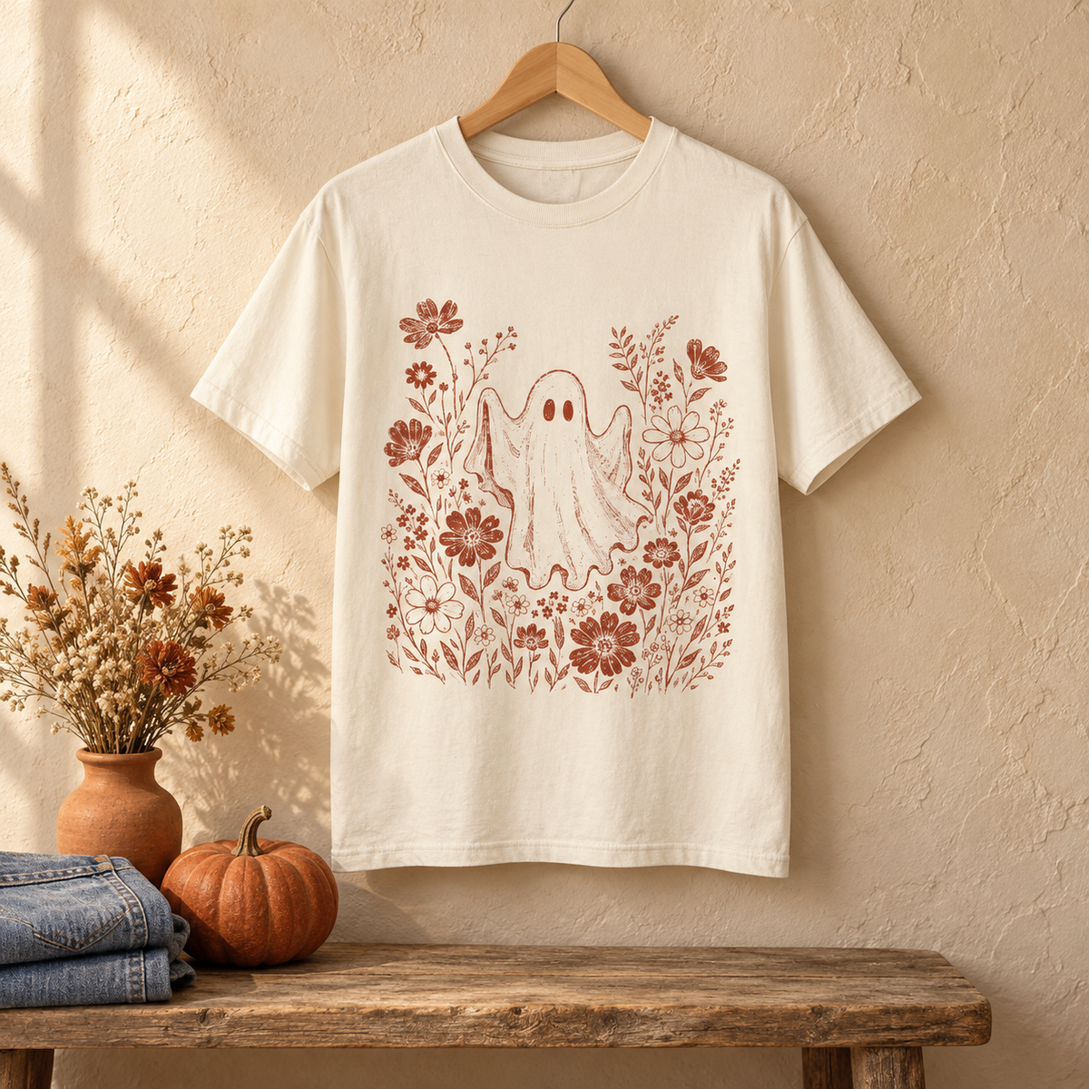 Floral Ghost Vintage Halloween Graphic Tee