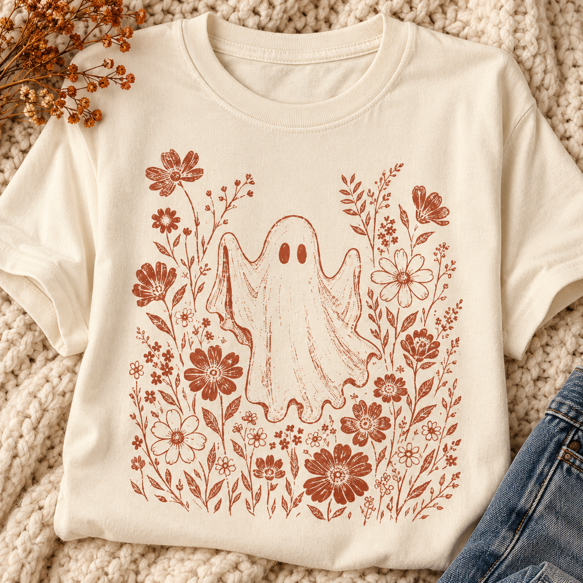 Floral Ghost Vintage Halloween Graphic Tee