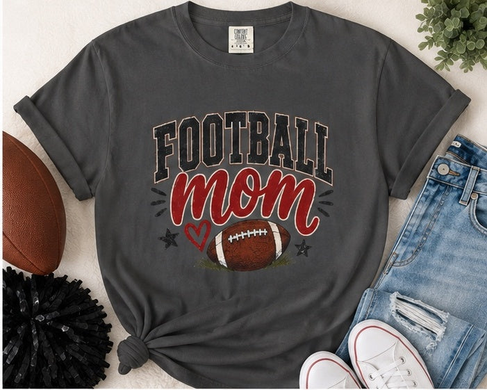 Football Mom Shirt | Game Day Graphic Tee | Cute Football Mama T-Shirt | Black, White, Pepper & Ivory