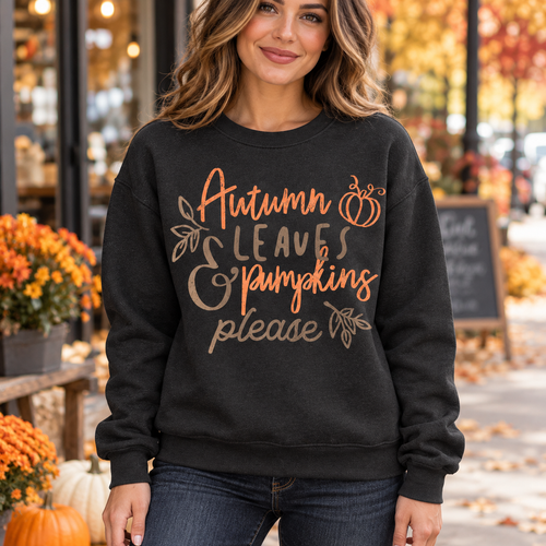 Autumn Leaves & Pumpkins Please Graphic Sweatshirt
