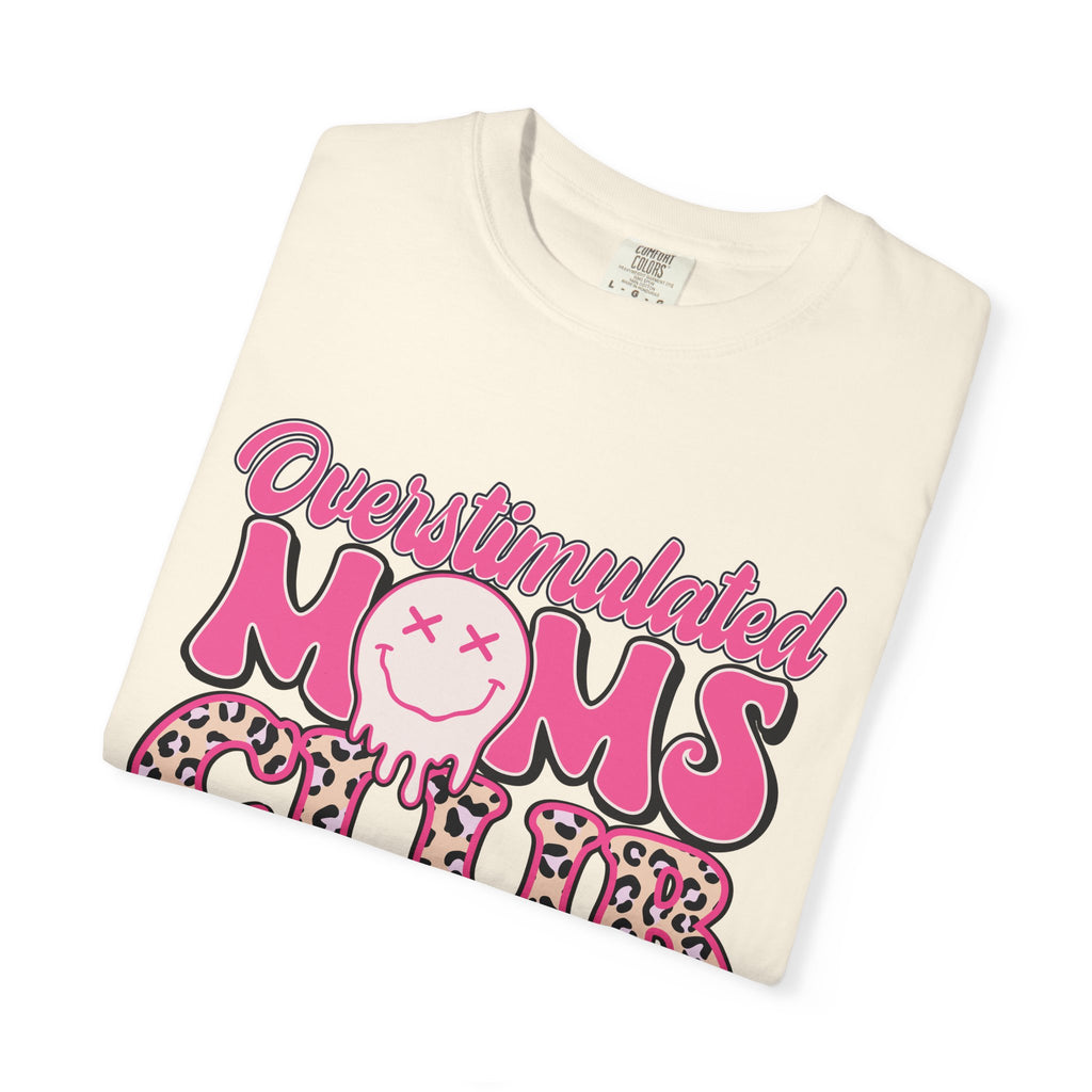 Overstimulated Moms Club Pink Leopard Graphic Tee