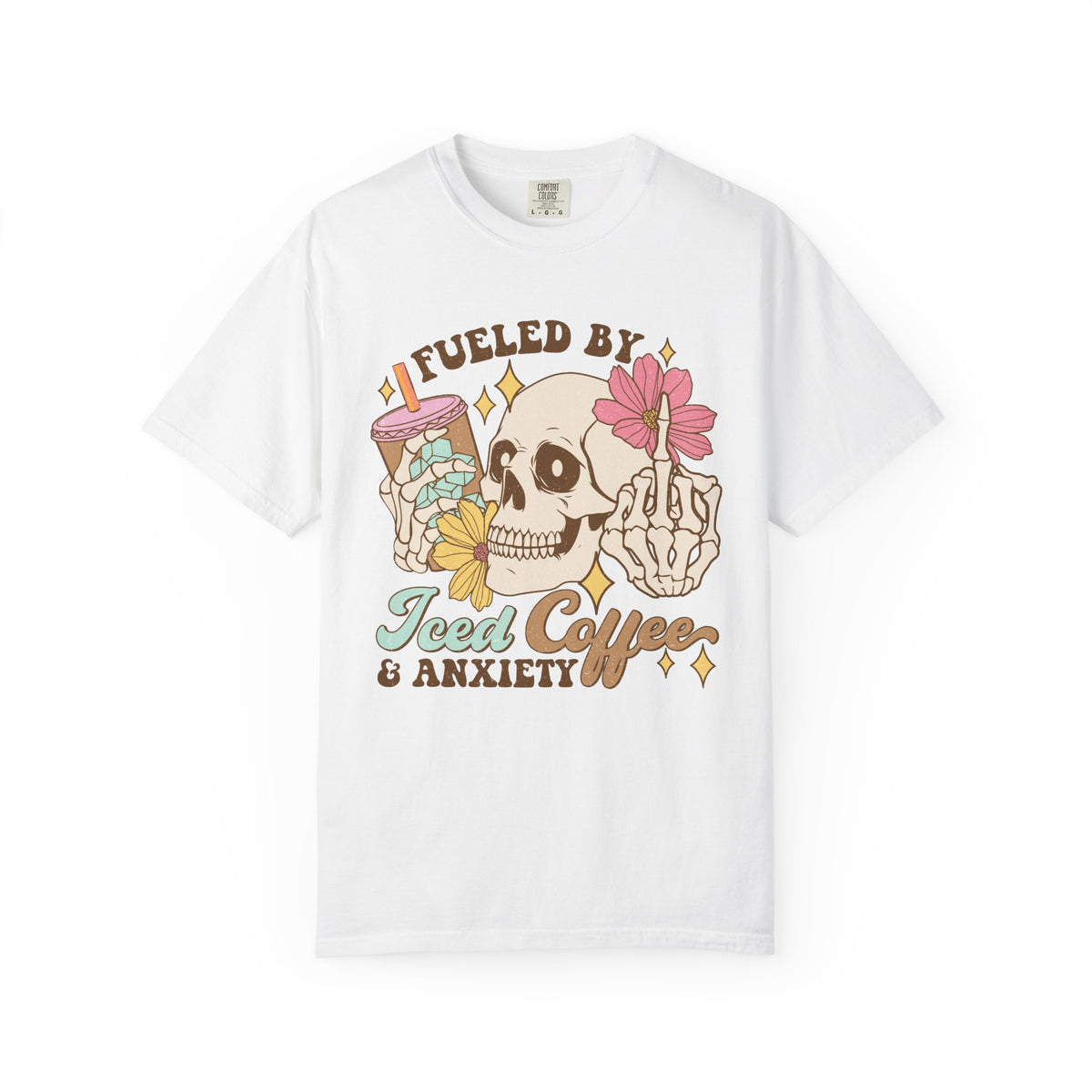 Fueled by Iced Coffee & Anxiety Skeleton Graphic Tee