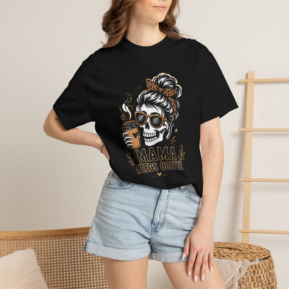 Mama Needs Coffee Skeleton Mom Graphic Tee