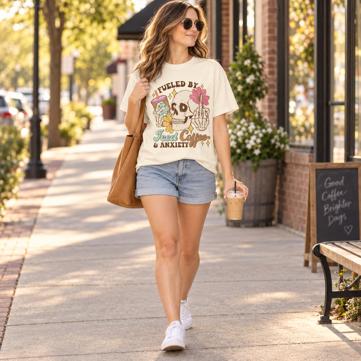 Fueled by Iced Coffee & Anxiety Skeleton Graphic Tee
