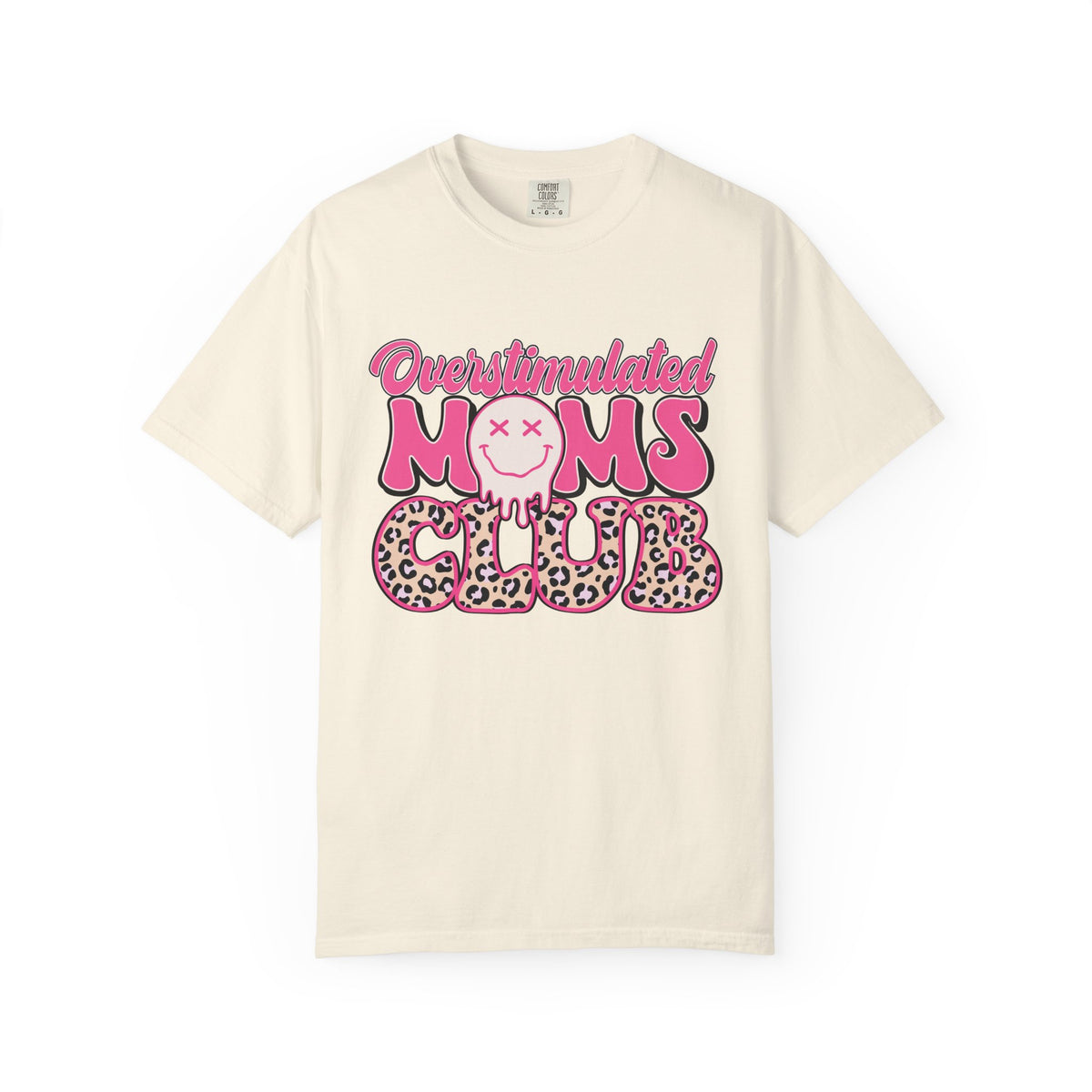 Overstimulated Moms Club Pink Leopard Graphic Tee