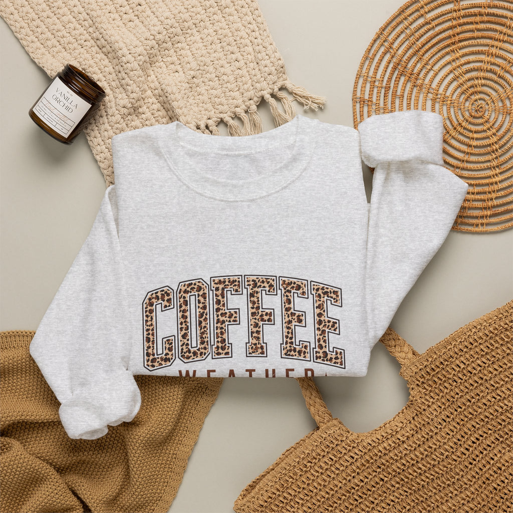 Coffee Weather Leopard Print Crewneck Sweatshirt