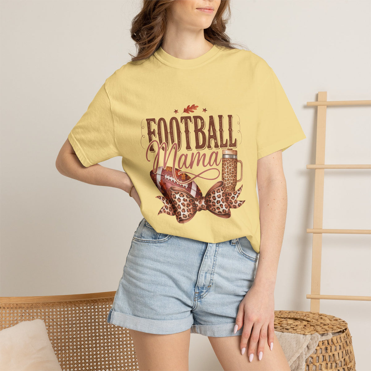 Football Mama Leopard Bow Game Day Graphic Tee