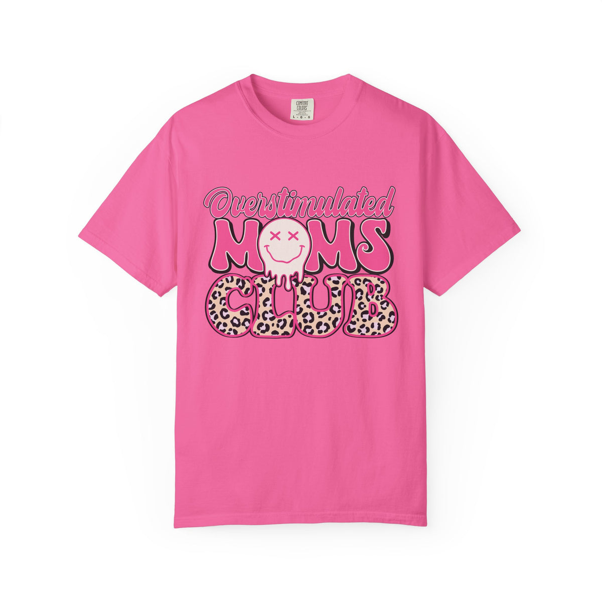 Overstimulated Moms Club Pink Leopard Graphic Tee