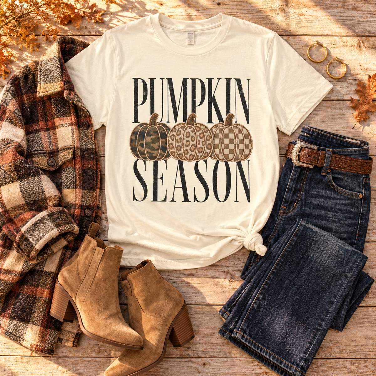 Pumpkin Season Camo & Leopard Graphic Tee