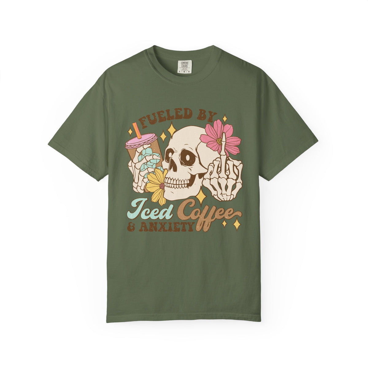 Fueled by Iced Coffee & Anxiety Skeleton Graphic Tee