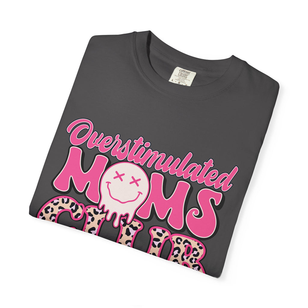 Overstimulated Moms Club Pink Leopard Graphic Tee