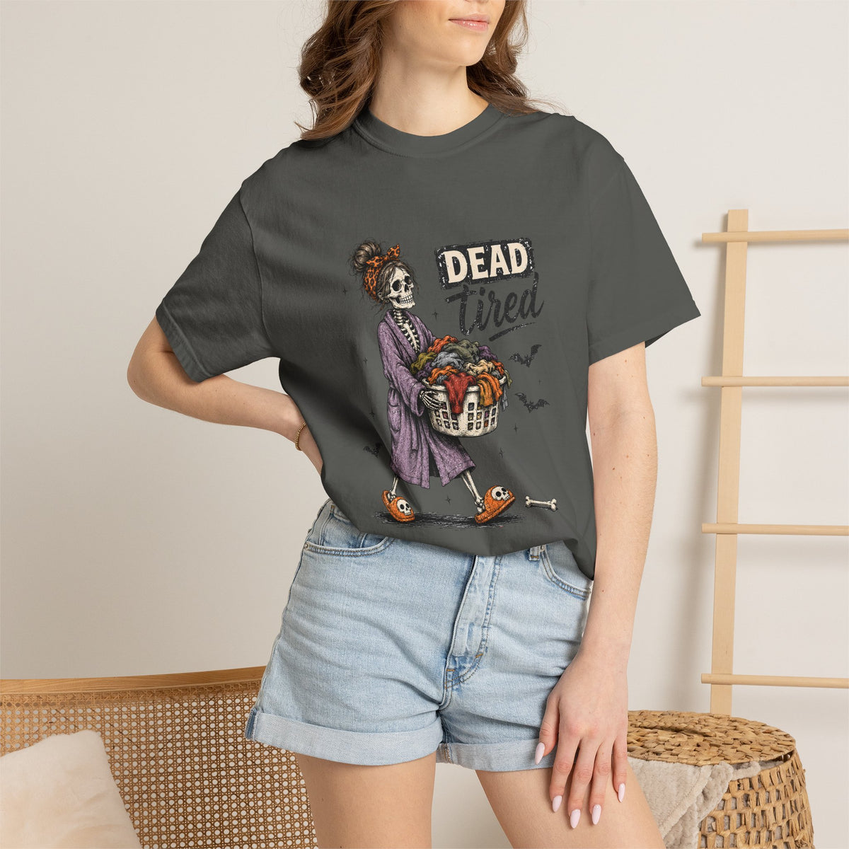 Dead Tired Skeleton Mom Halloween Graphic Tee