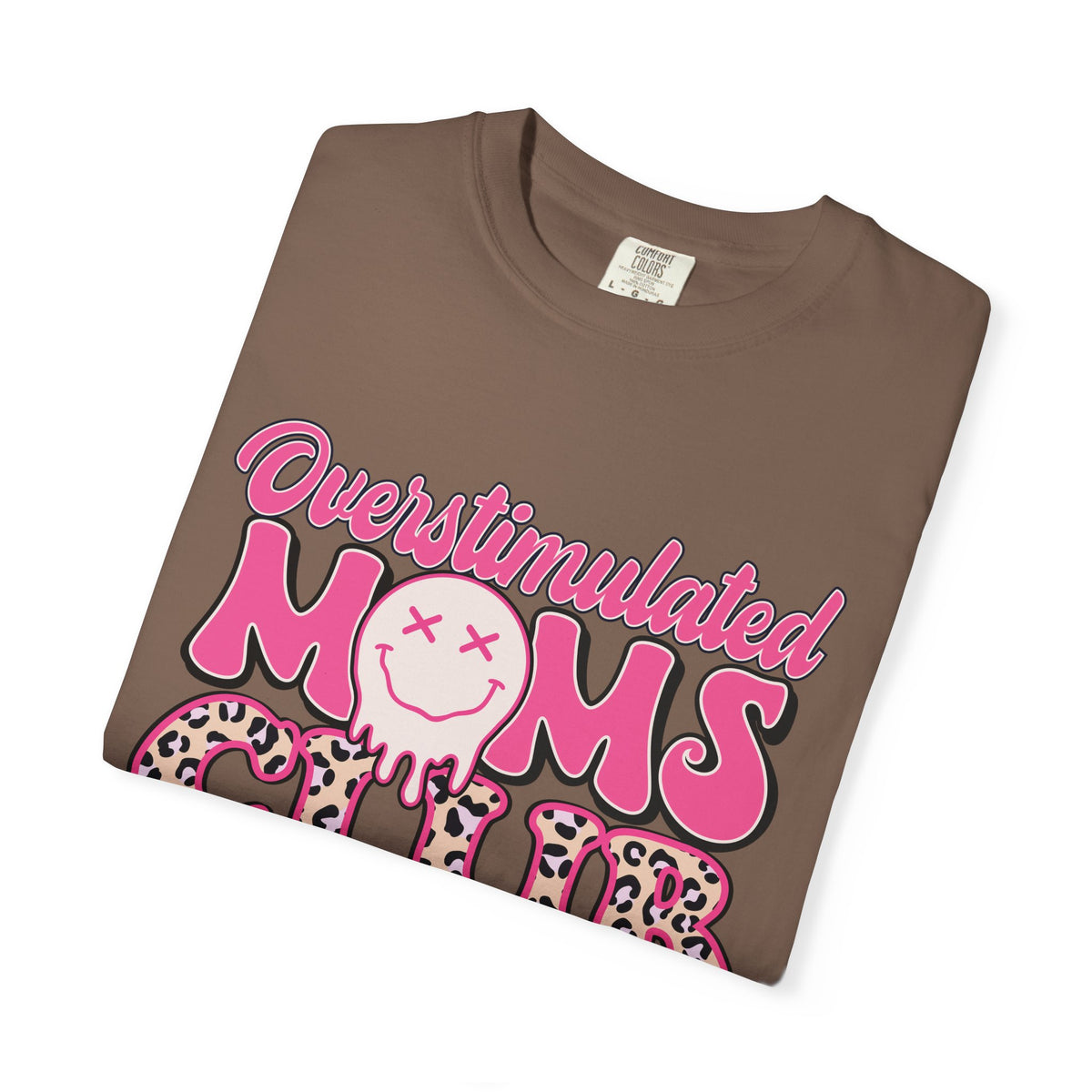 Overstimulated Moms Club Pink Leopard Graphic Tee
