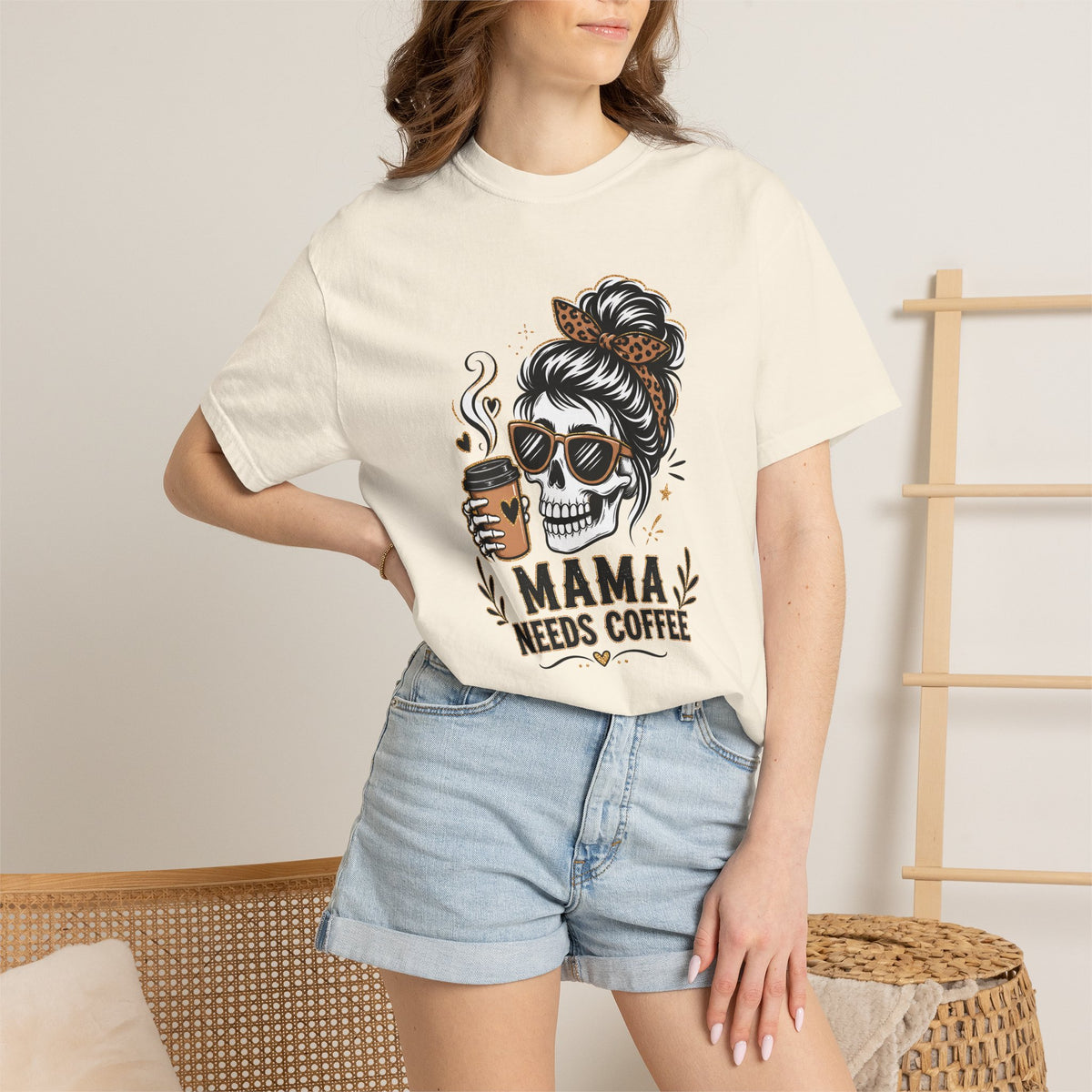 Mama Needs Coffee Skeleton Mom Graphic Tee