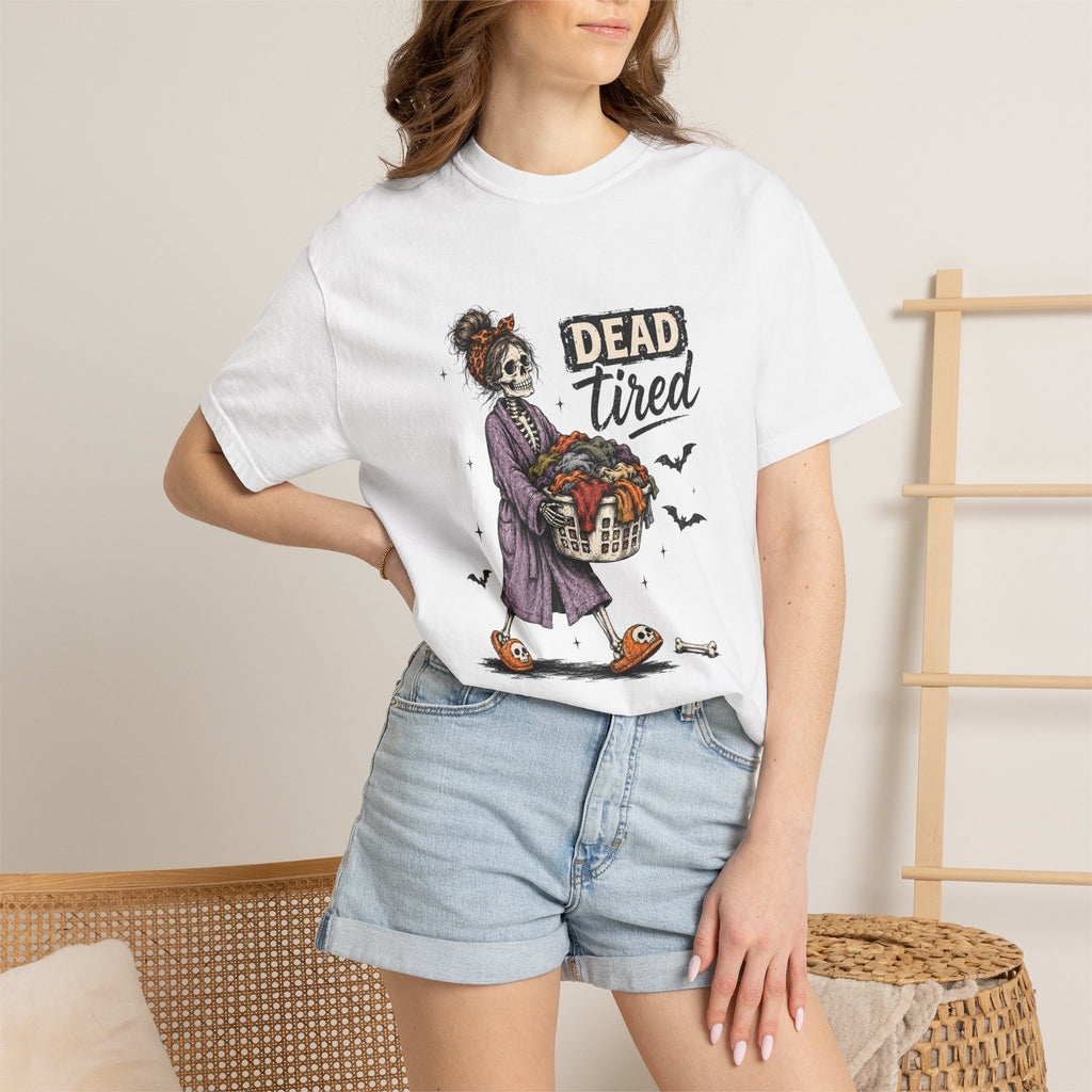 Dead Tired Skeleton Mom Halloween Graphic Tee