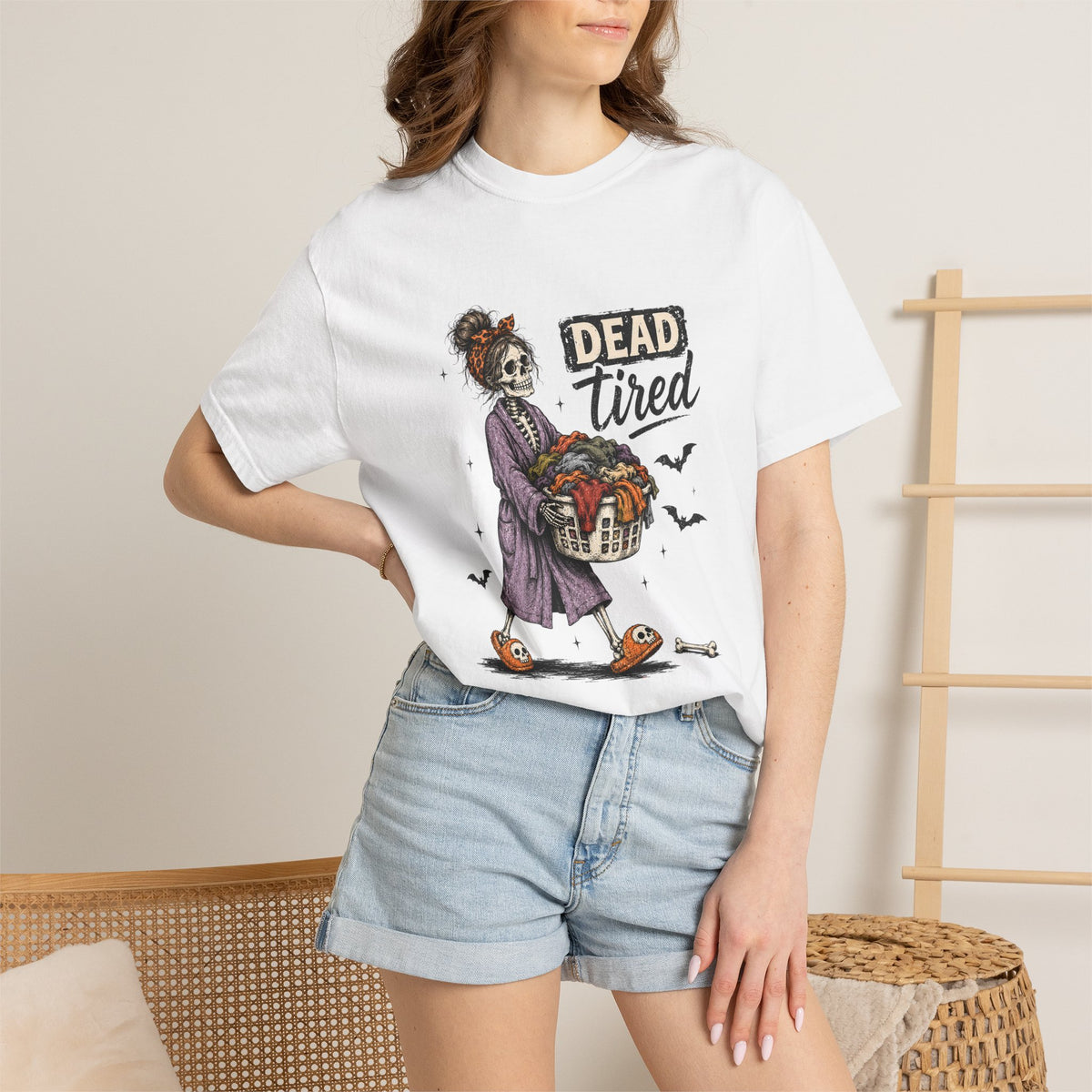 Dead Tired Skeleton Mom Halloween Graphic Tee