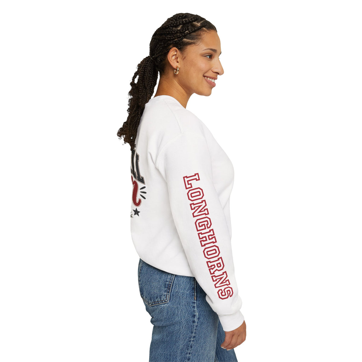 Copy of Volleyball Mom Crewneck Sweatshirt – 'Kimball Longhorns' Sleeve Design