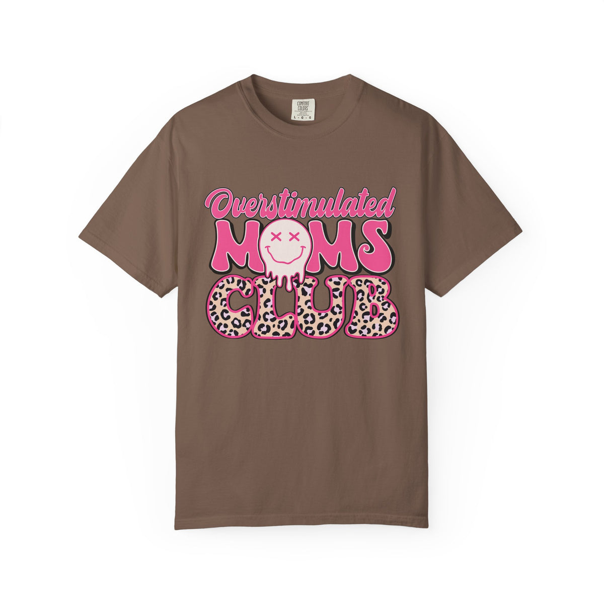 Overstimulated Moms Club Pink Leopard Graphic Tee