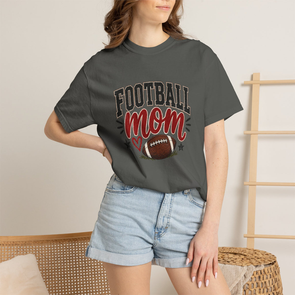 Football Mom Shirt | Game Day Graphic Tee | Cute Football Mama T-Shirt | Black, White, Pepper & Ivory