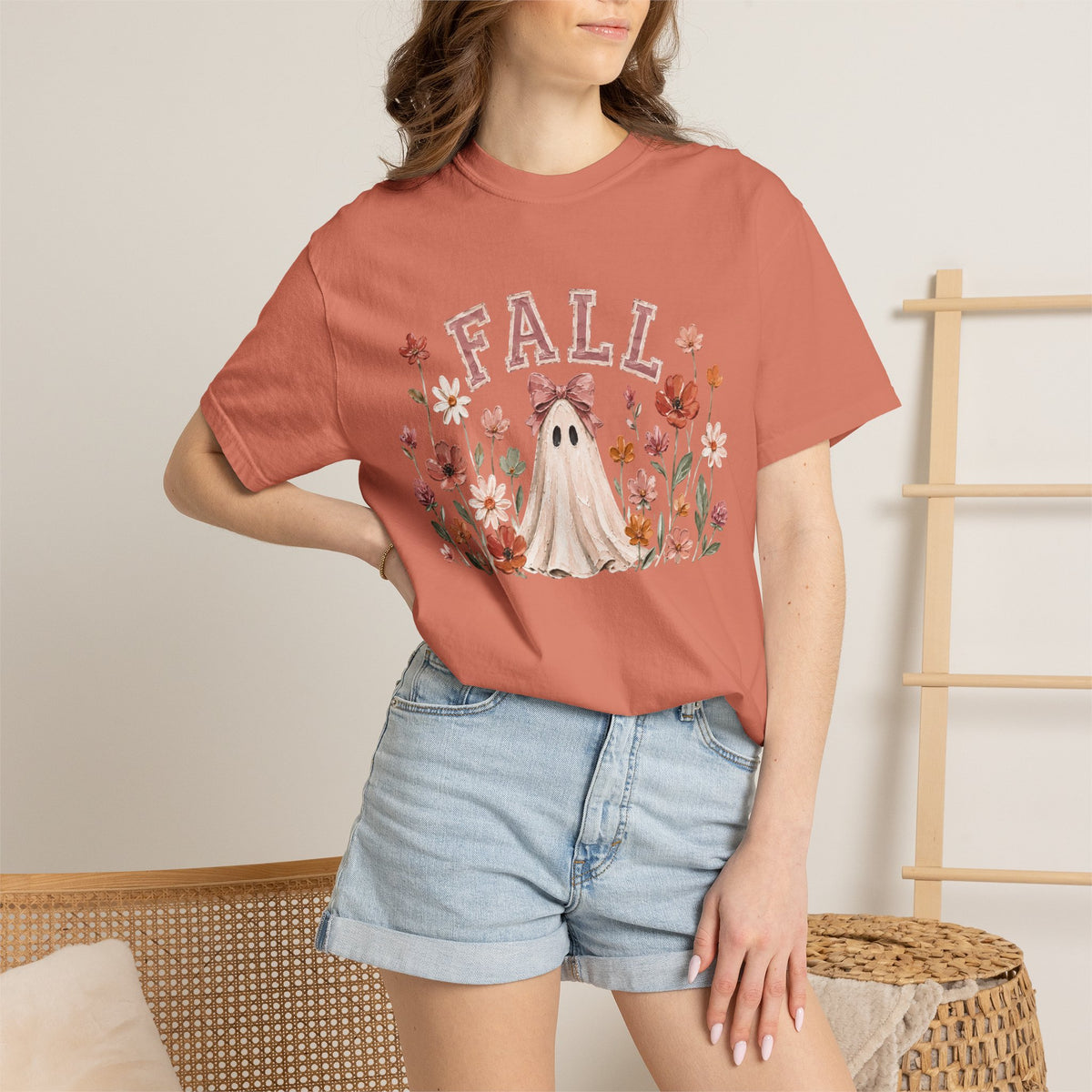 Fall Floral Ghost & Bow Graphic Tee