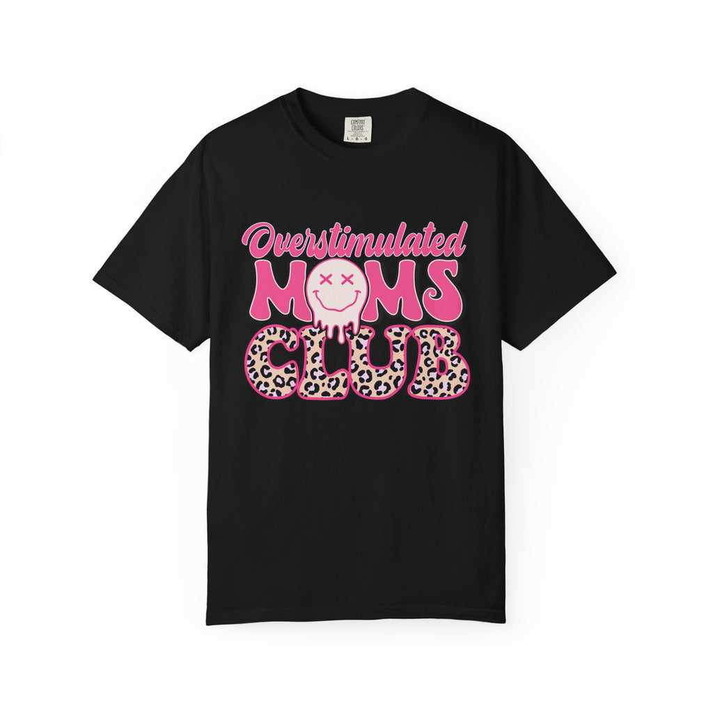Overstimulated Moms Club Pink Leopard Graphic Tee