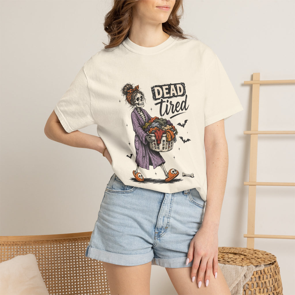 Dead Tired Skeleton Mom Halloween Graphic Tee