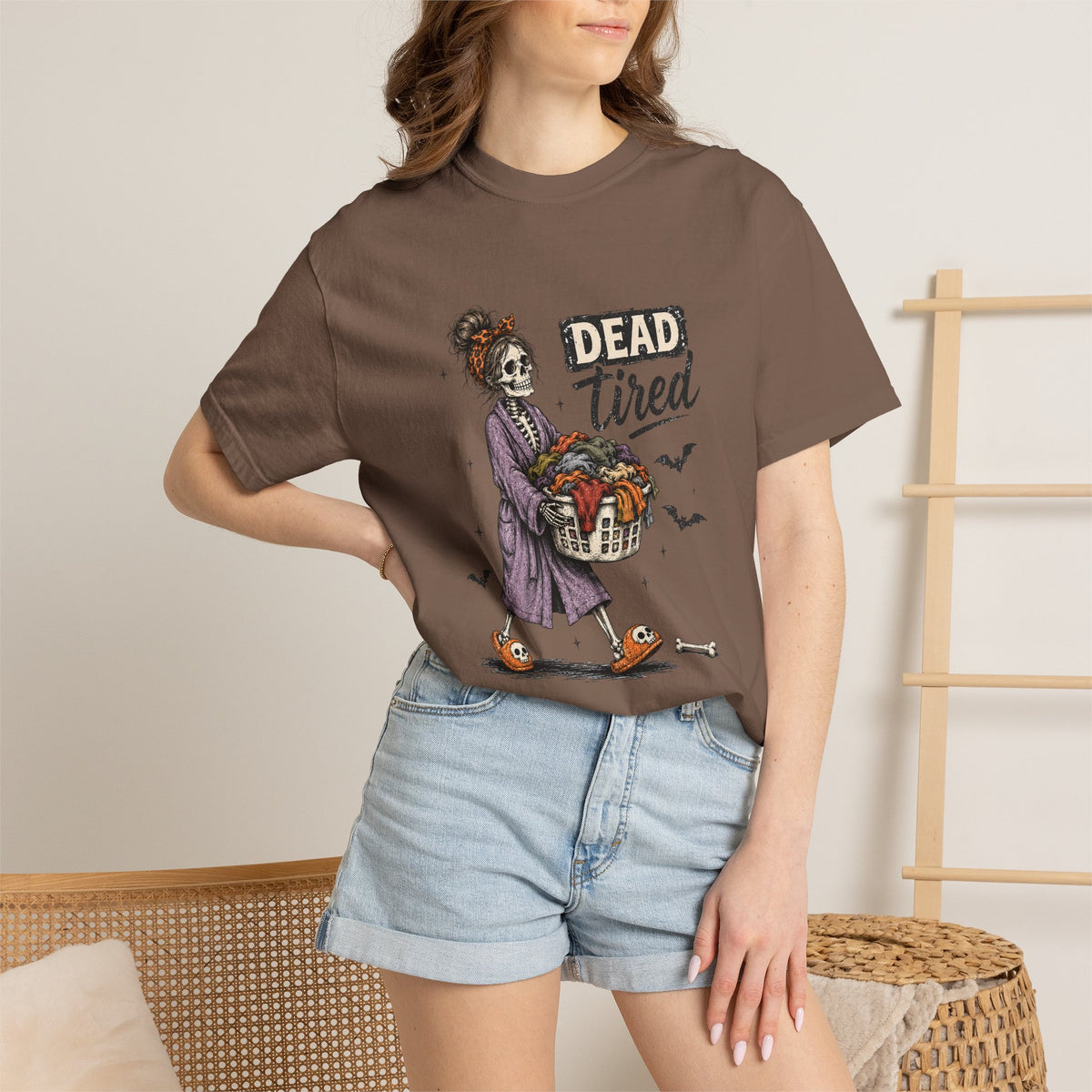 Dead Tired Skeleton Mom Halloween Graphic Tee