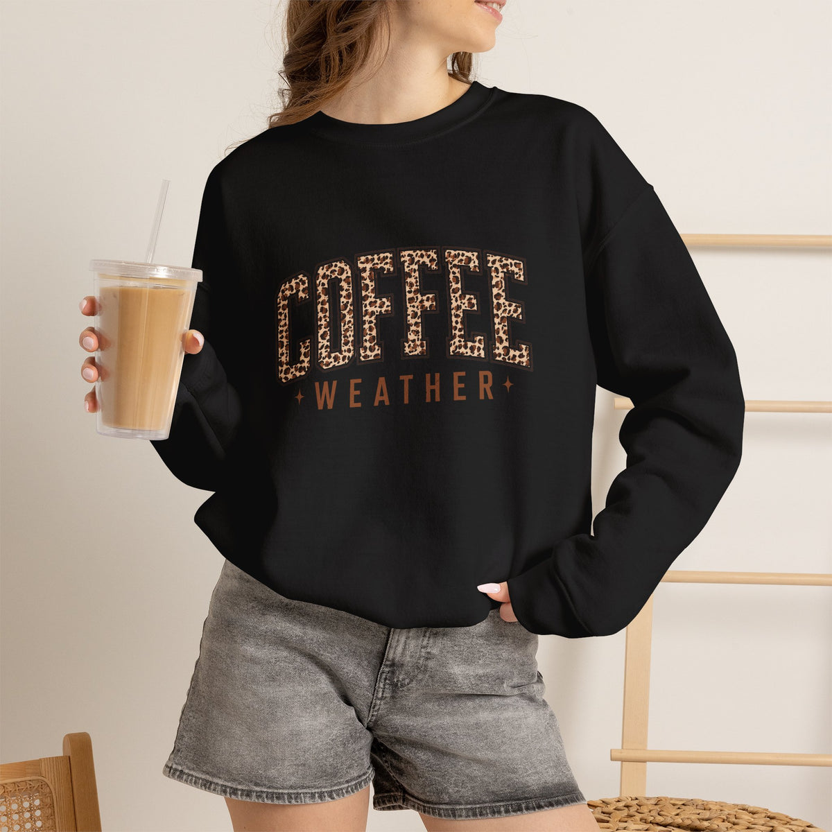 Coffee Weather Leopard Print Crewneck Sweatshirt