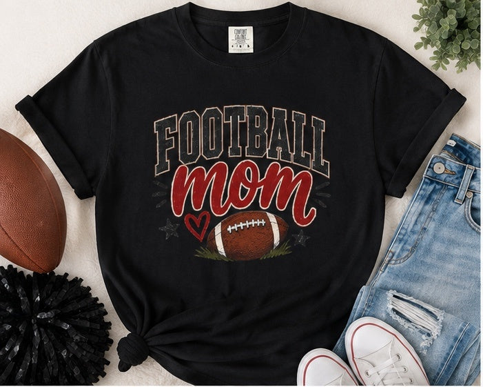 Football Mom Shirt | Game Day Graphic Tee | Cute Football Mama T-Shirt | Black, White, Pepper & Ivory