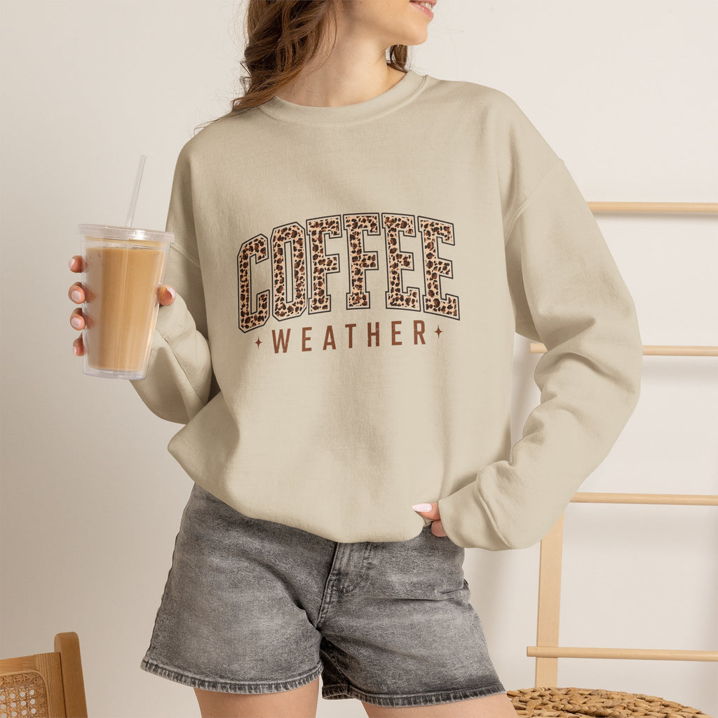 Coffee Weather Leopard Print Crewneck Sweatshirt