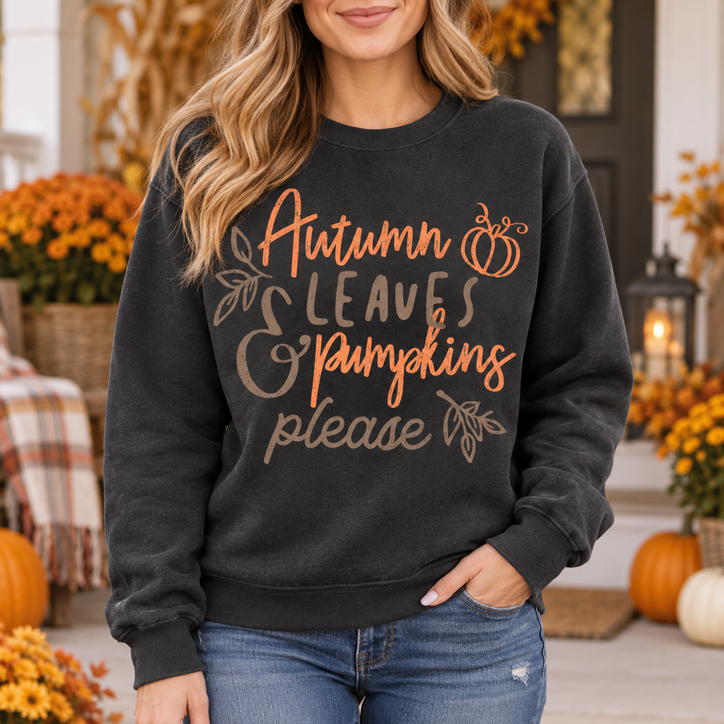 Autumn Leaves & Pumpkins Please Graphic Sweatshirt
