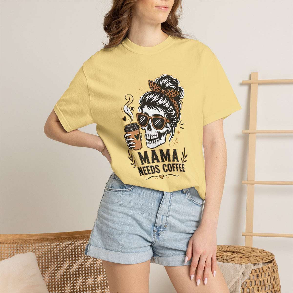 Mama Needs Coffee Skeleton Mom Graphic Tee