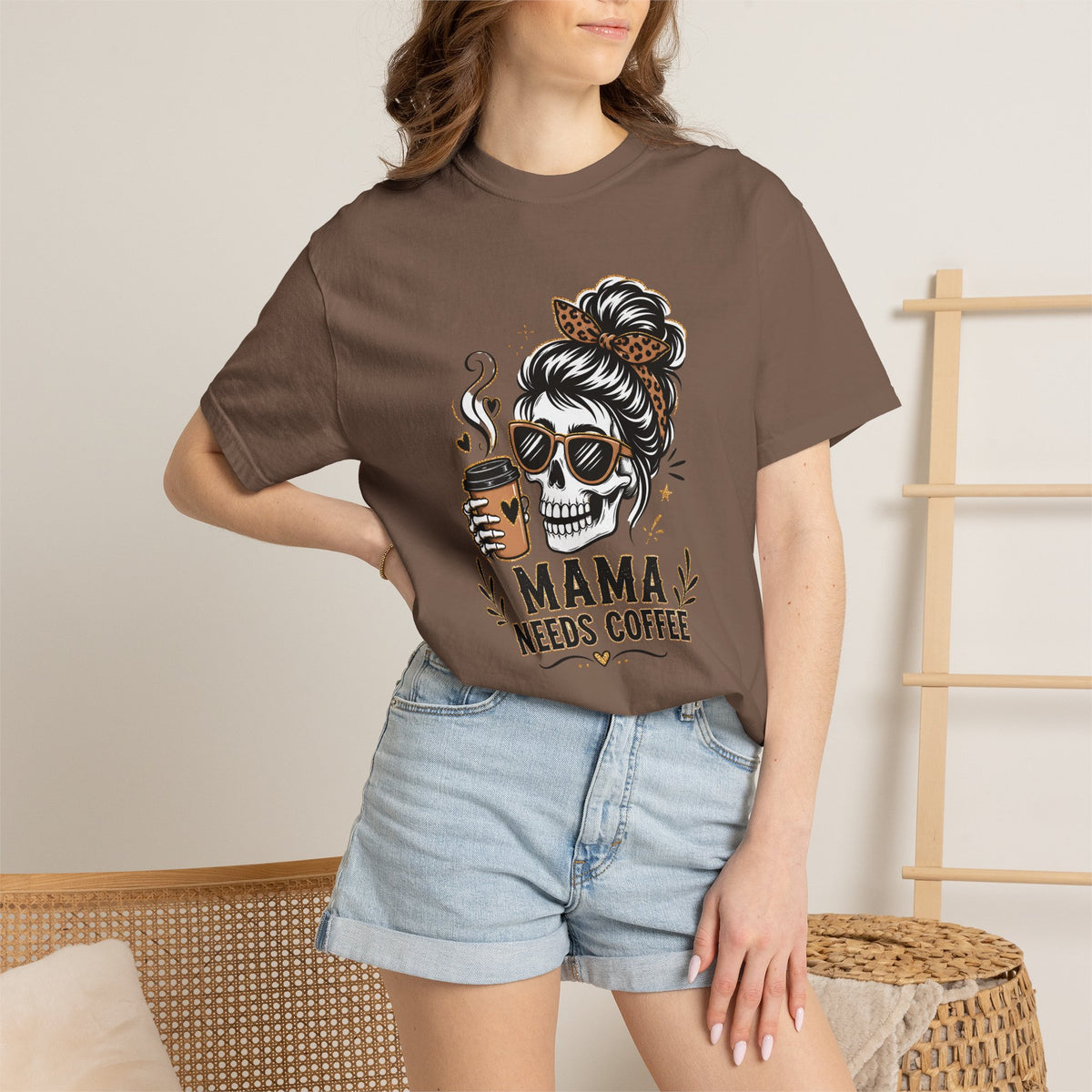 Mama Needs Coffee Skeleton Mom Graphic Tee