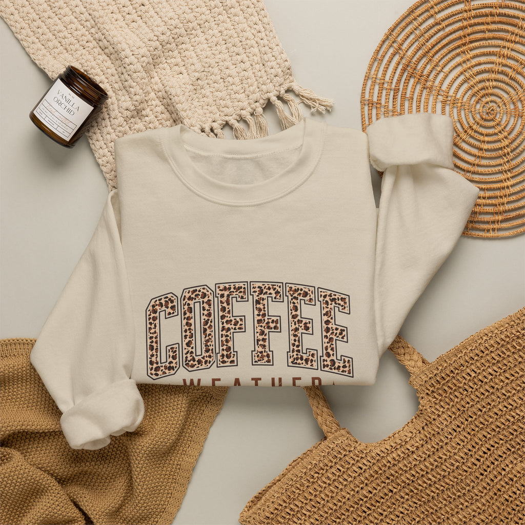 Coffee Weather Leopard Print Crewneck Sweatshirt