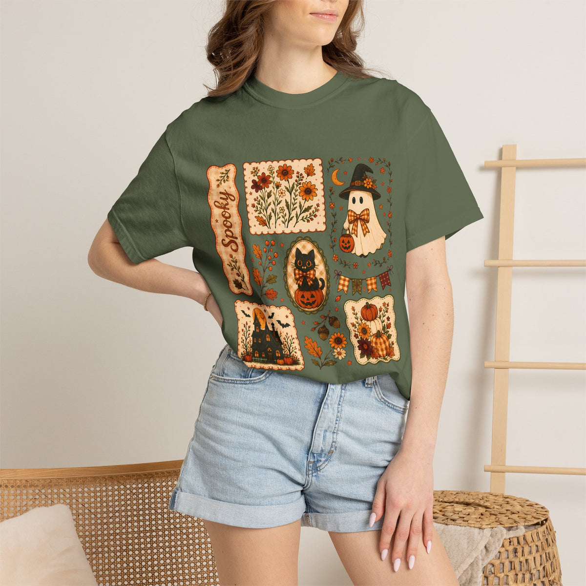 Vintage Spooky Season Patchwork Graphic Tee