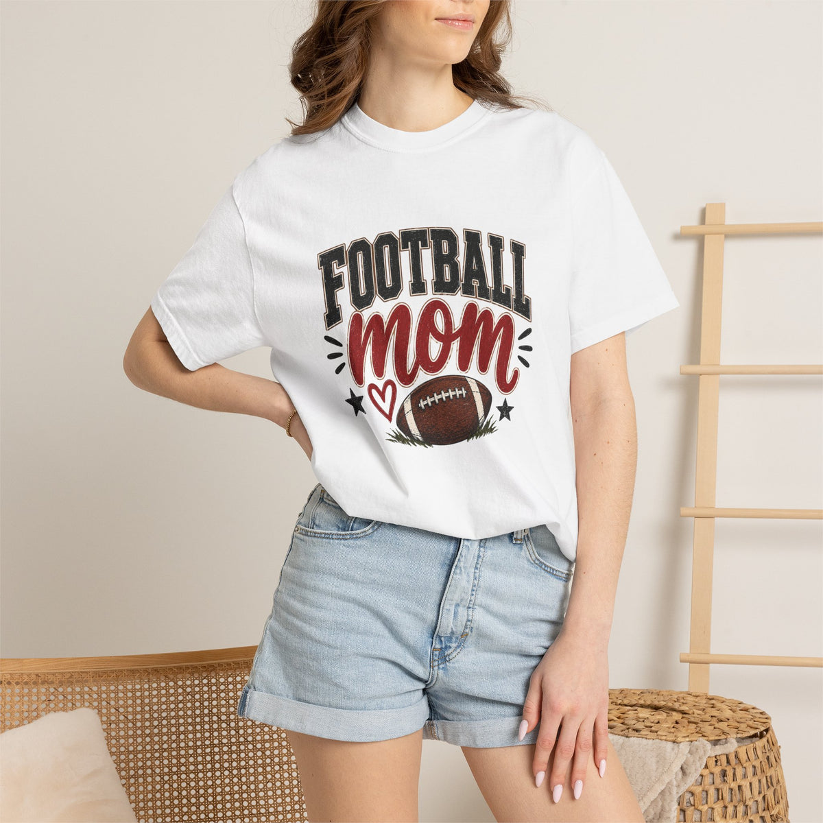 Football Mom Shirt | Game Day Graphic Tee | Cute Football Mama T-Shirt | Black, White, Pepper & Ivory