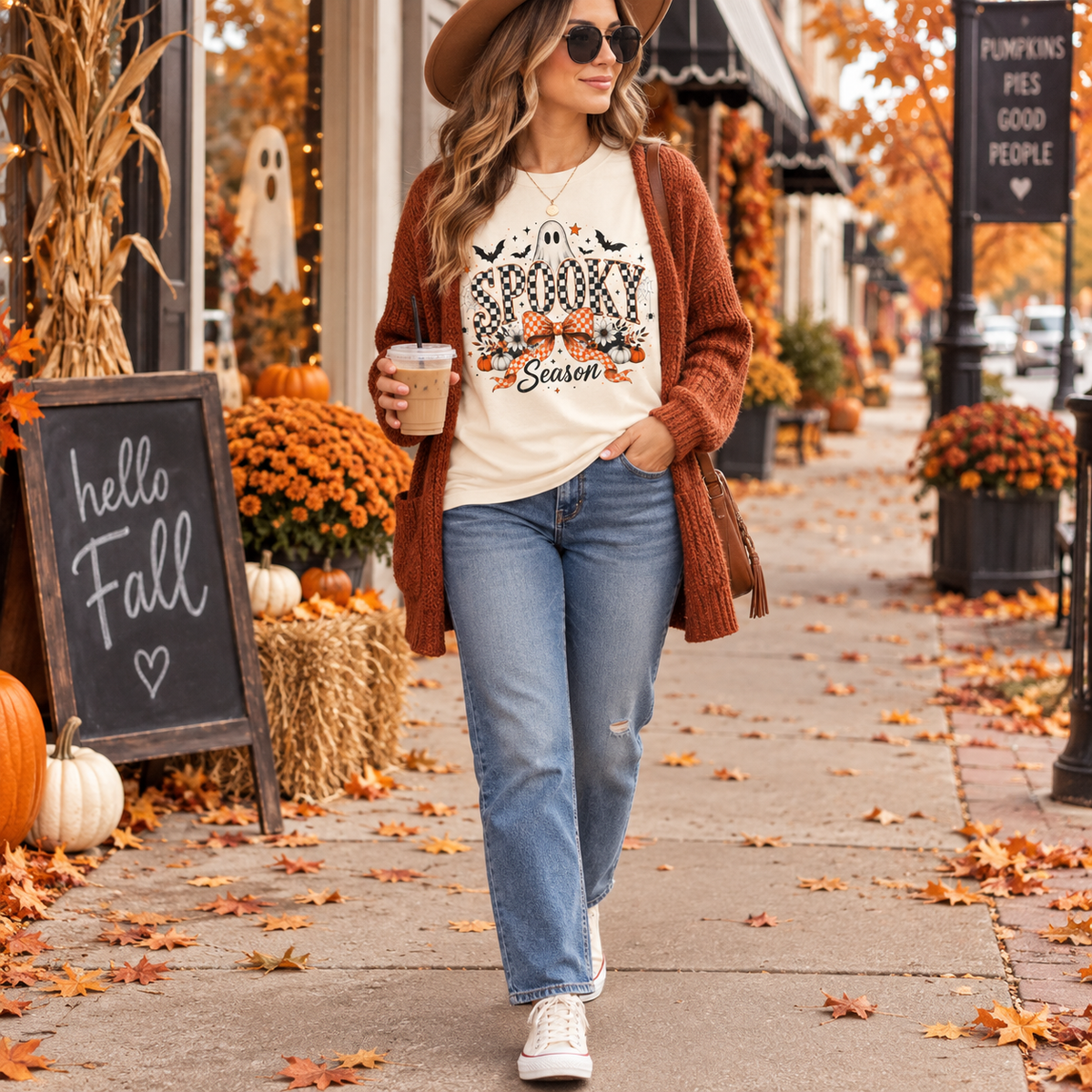 Spooky Season Ghost & Bow Graphic Tee