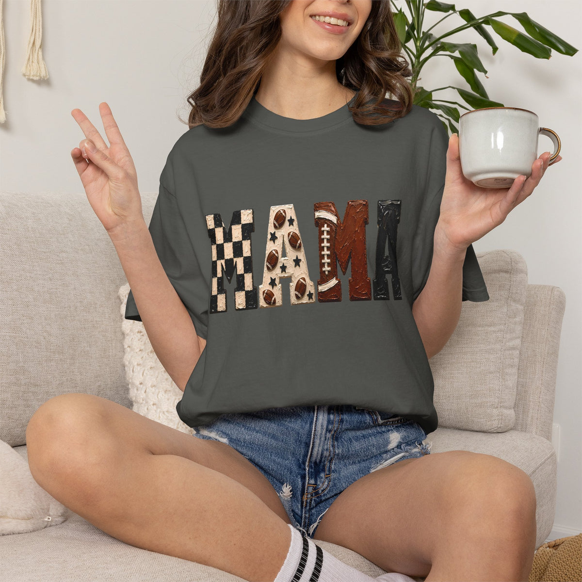 MAMA Checkered Football Graphic Tee