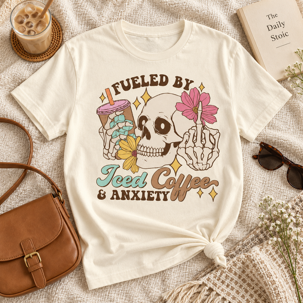 Fueled by Iced Coffee & Anxiety Skeleton Graphic Tee