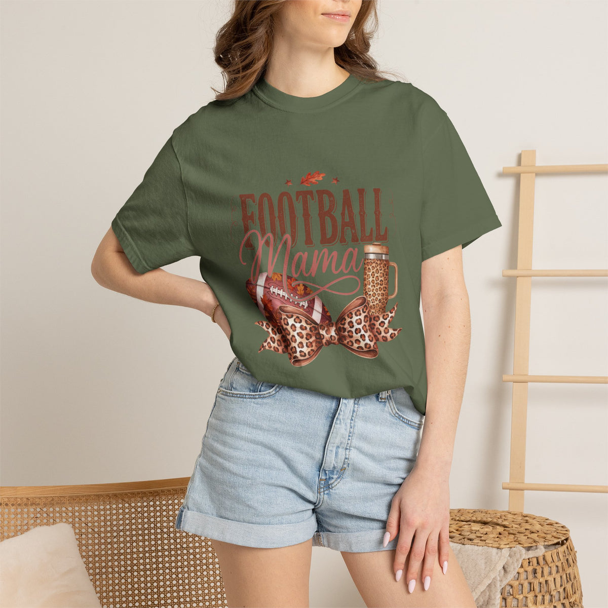 Football Mama Leopard Bow Game Day Graphic Tee