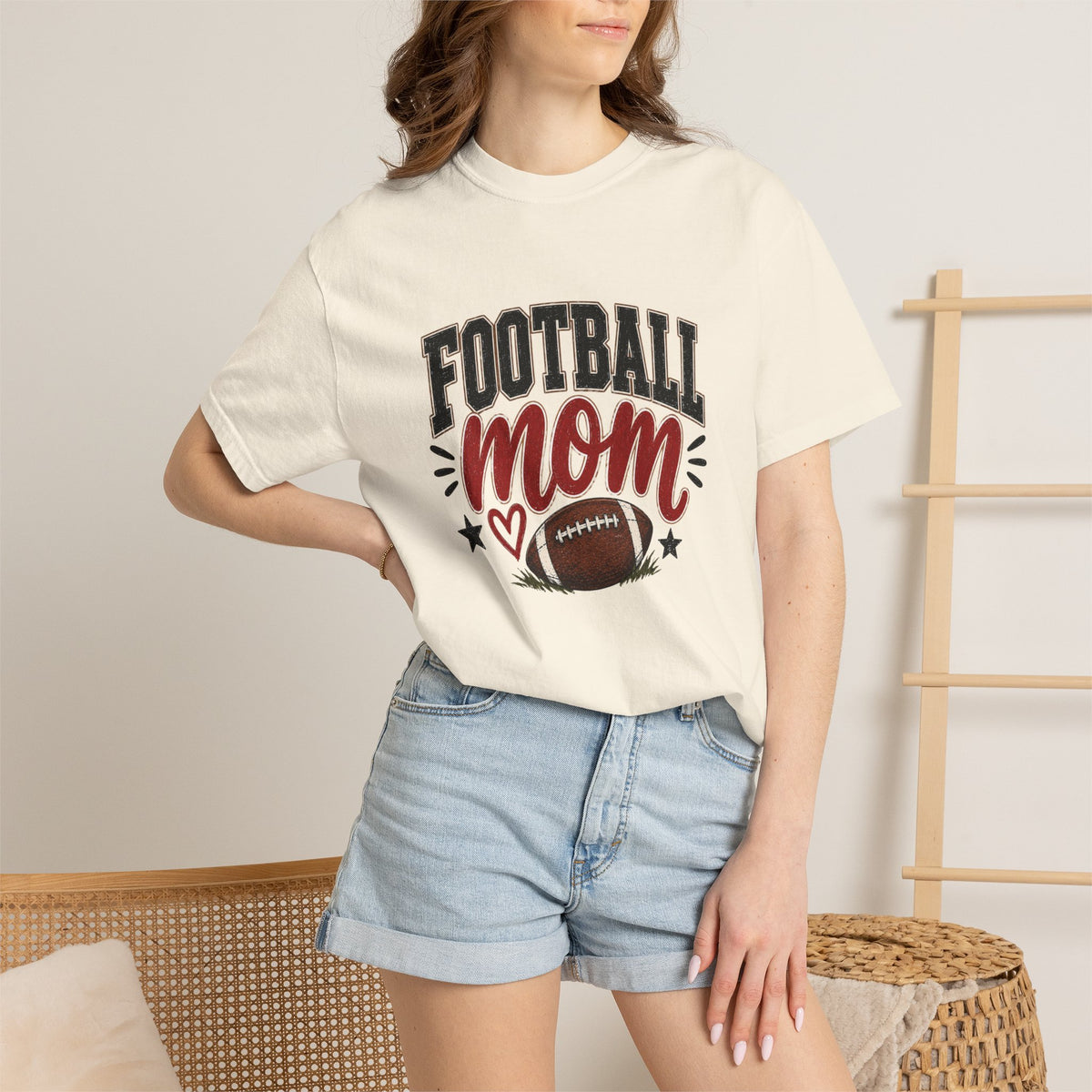 Football Mom Shirt | Game Day Graphic Tee | Cute Football Mama T-Shirt | Black, White, Pepper & Ivory