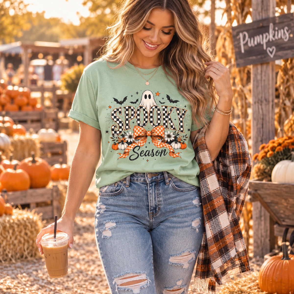 Spooky Season Ghost & Bow Graphic Tee