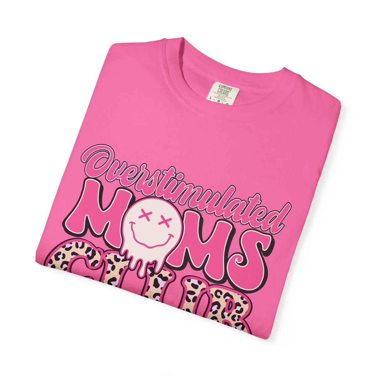 Overstimulated Moms Club Pink Leopard Graphic Tee