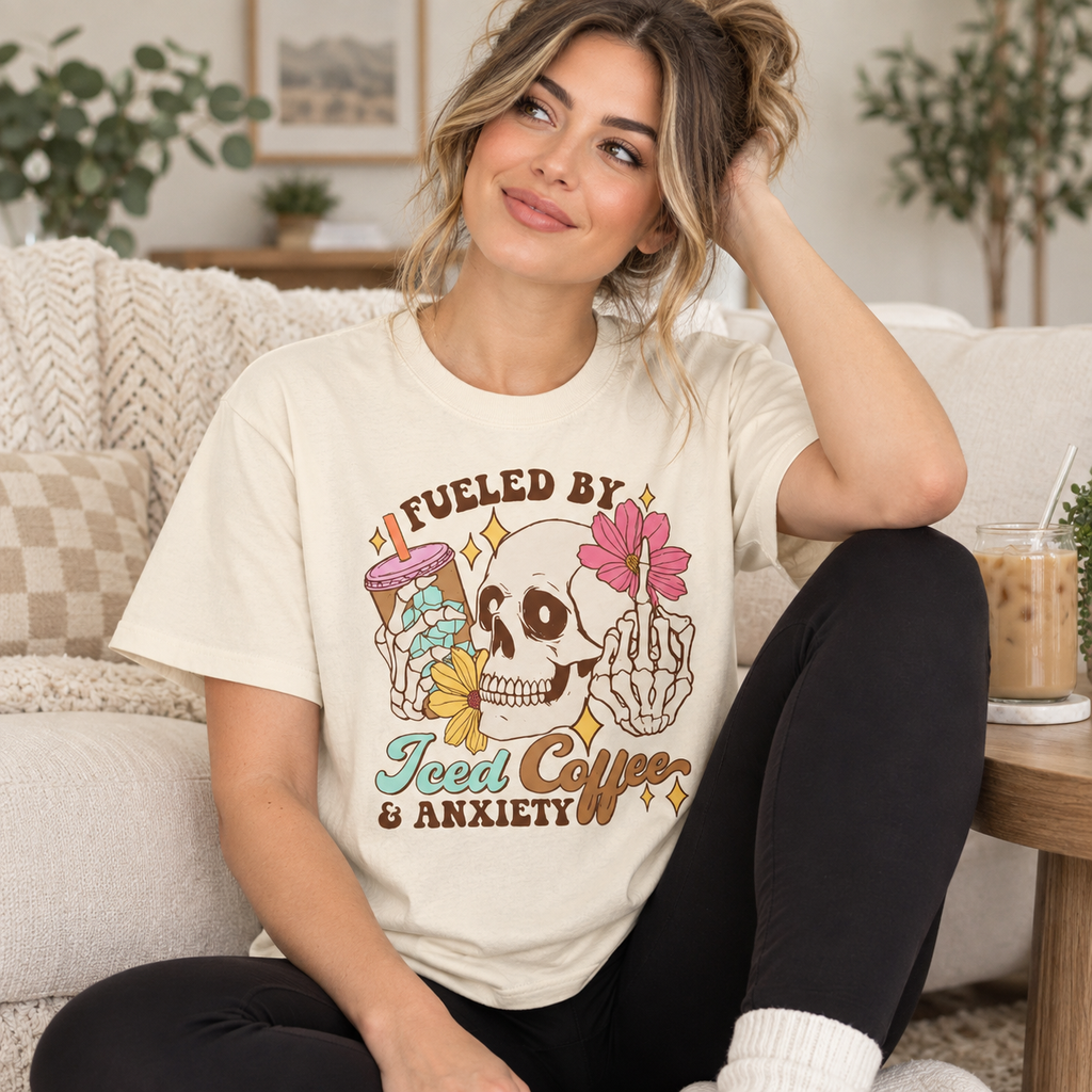 Fueled by Iced Coffee & Anxiety Skeleton Graphic Tee