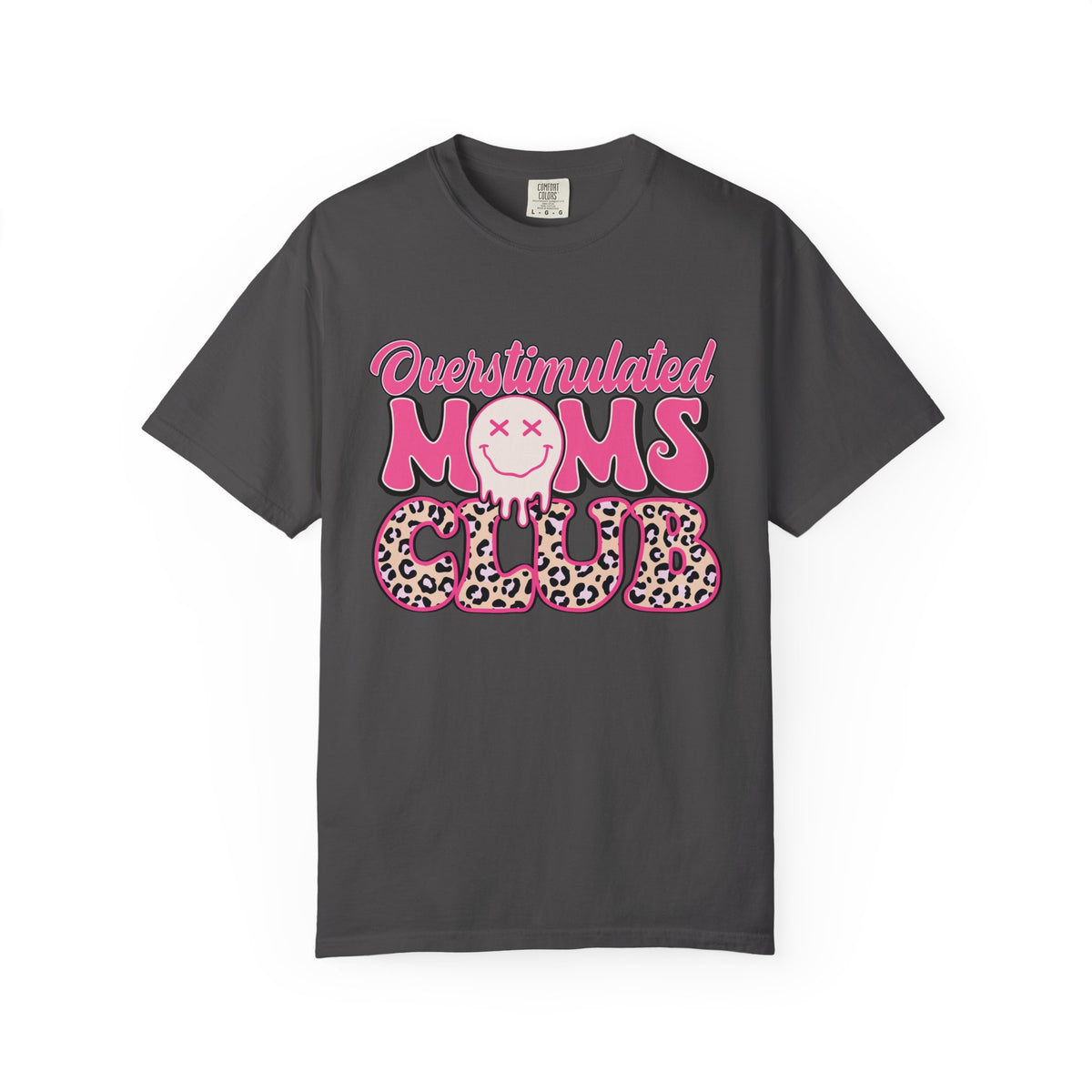 Overstimulated Moms Club Pink Leopard Graphic Tee